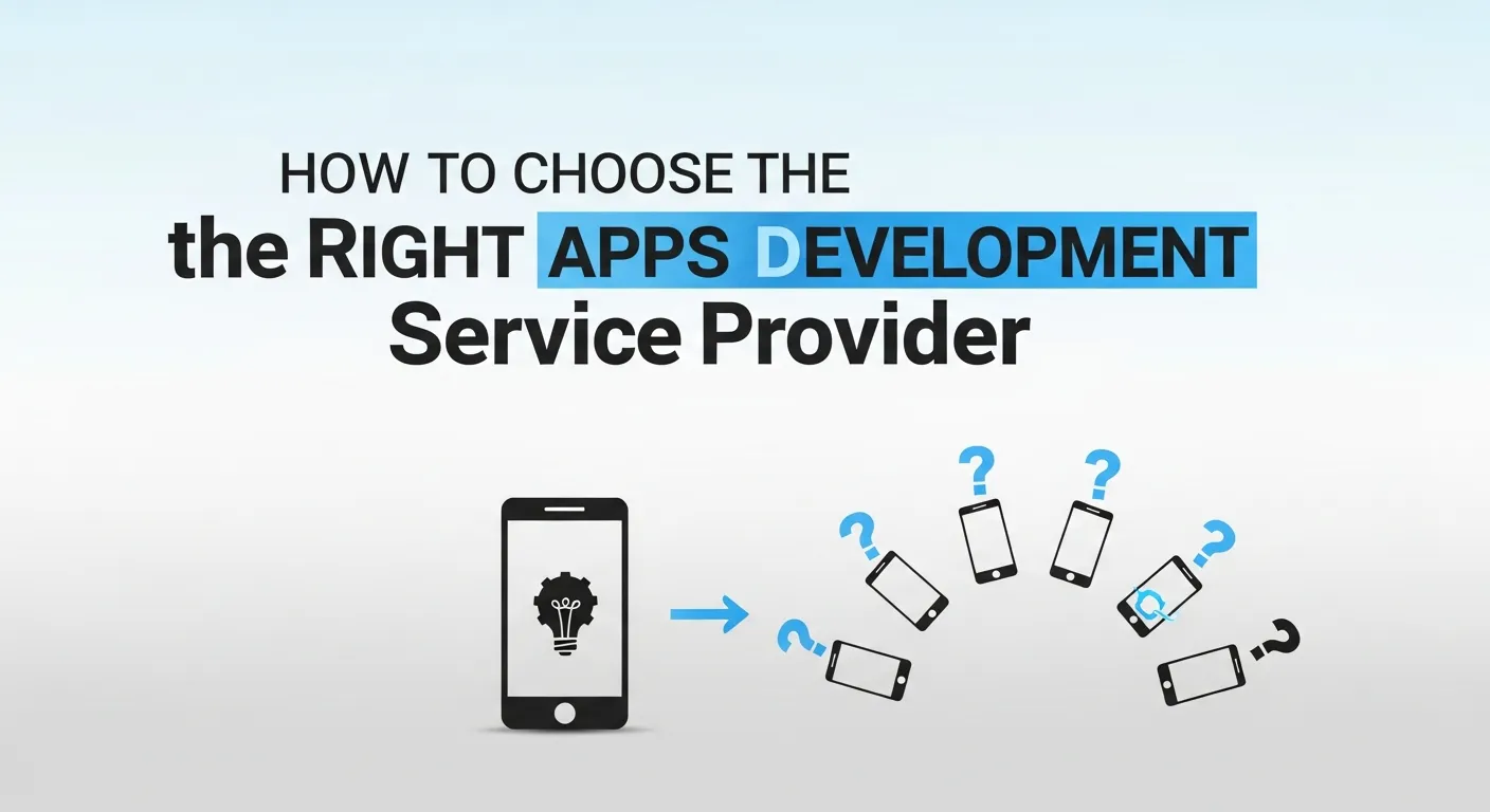 Graphic representing tips for selecting the right app development service provider.